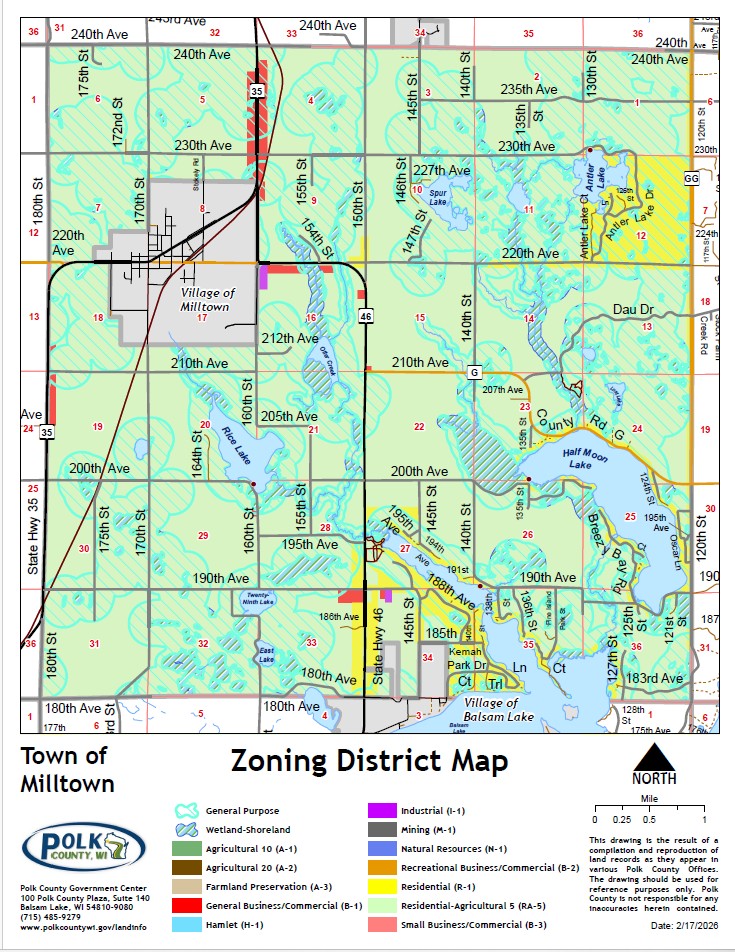 Milltown Zoning District map Feb 2026
